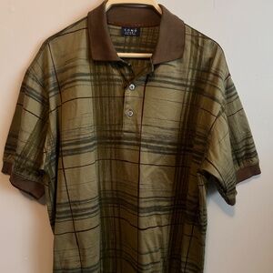 Como Sport Polo Shirt Mens Small Green Plaid Golf Club Made ITALY 100% Cotton